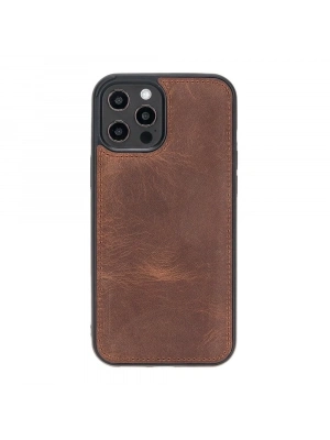 ÇOK SATAN Apple iPhone 12 Pro Max Uyumlu Deri Arka Kapak G2 Kahve