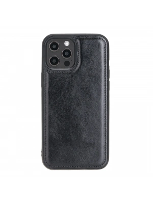 ÇOK SATAN Apple iPhone 12 Pro Max Uyumlu Deri Arka Kapak RST1 Siyah