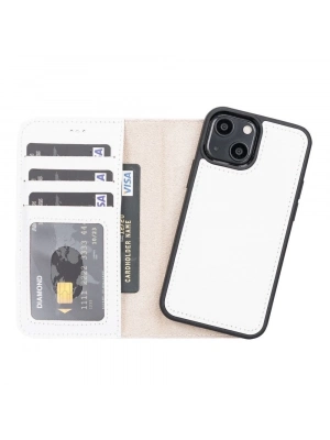 ÇOK SATAN Apple iPhone 13 Mini Uyumlu Deri Cüzdanlı Kılıf F3 Beyaz