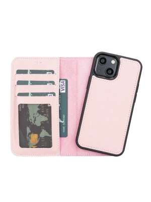 ÇOK SATAN Apple iPhone 13 Mini Uyumlu Deri Cüzdanlı Kılıf NU2 Pembe