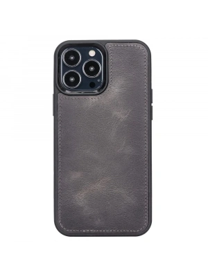 ÇOK SATAN Apple iPhone 13 Pro Max Uyumlu Deri Arka Kapak Antik Gri
