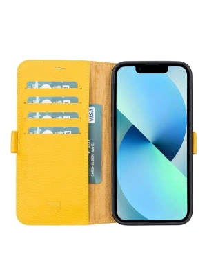 ÇOK SATAN Apple iPhone 13 Pro Max Uyumlu Deri Cüzdanlı Kılıf Limon Sarı