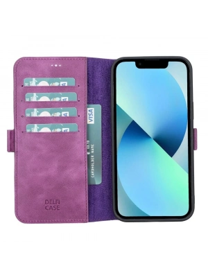 ÇOK SATAN Apple iPhone 13 Pro Max Uyumlu Deri Cüzdanlı Kılıf Rustik Mor