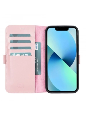 ÇOK SATAN Apple iPhone 13 Pro Max Uyumlu Deri Cüzdanlı Kılıf Toz Pembe