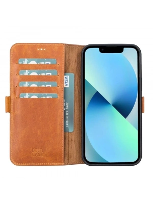 ÇOK SATAN Apple iPhone 13 Pro Uyumlu Deri Cüzdanlı Kılıf Karamel