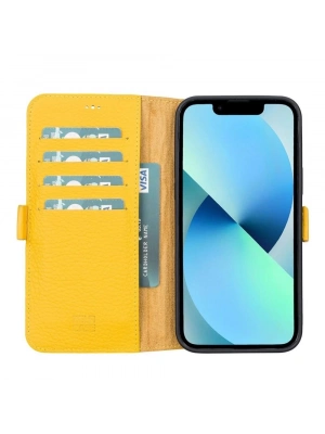 ÇOK SATAN Apple iPhone 13 Pro Uyumlu Deri Cüzdanlı Kılıf Limon Sarı