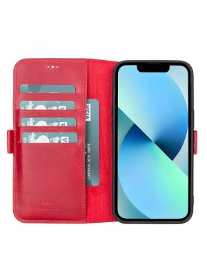 ÇOK SATAN Apple iPhone 13 Uyumlu Deri Cüzdanlı Kılıf Nar Çiçeği