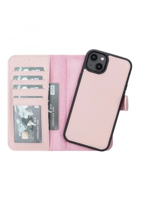 ÇOK SATAN Apple iPhone 14 Plus Uyumlu Deri Cüzdanlı Kılıf MWWN NU2 Pembe
