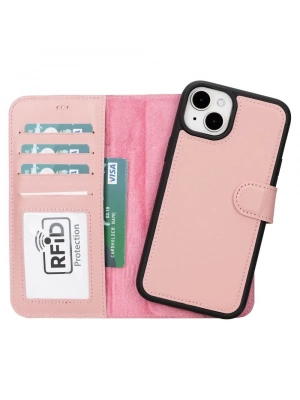 ÇOK SATAN Apple iPhone 15 Plus Uyumlu Deri Cüzdanlı Kılıf MWWN NU2 Pembe