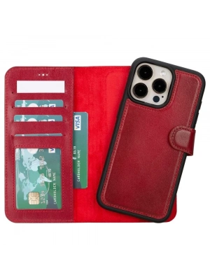 ÇOK SATAN Apple iPhone 15 Pro Max Uyumlu Deri Cüzdanlı Kılıf MWWN V4EF Kırmızı