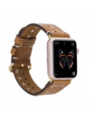 ÇOK SATAN Apple Watch Uyumlu Deri Kordon 42-44-45mm Aqua V18 Taba