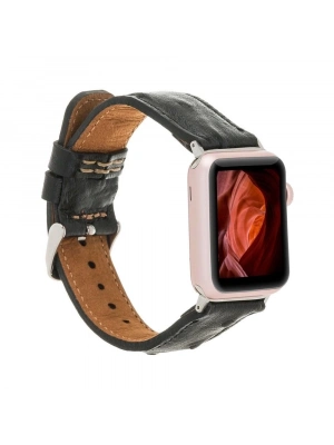 ÇOK SATAN Apple Watch Uyumlu Deri Kordon 42-44-45mm DE5 Siyah