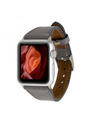 ÇOK SATAN Apple Watch Uyumlu Deri Kordon 42-44-45mm Slim RST9 Gri