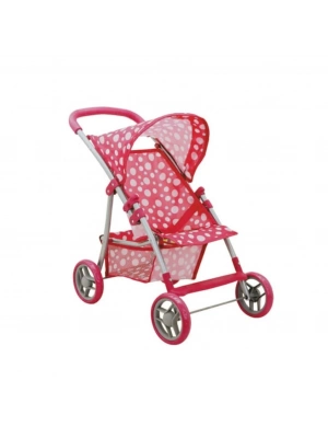 ® 0664 Puantiye Desenli, 4 Tekerlekli ve Tenteli Oyuncak Puset -