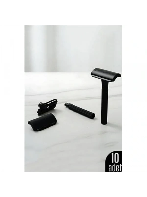 ® 10lu Şık Siyah Plastik Tıraş Aleti – Manuel Tıraş Bıçağı  , Ergonomik Saplı