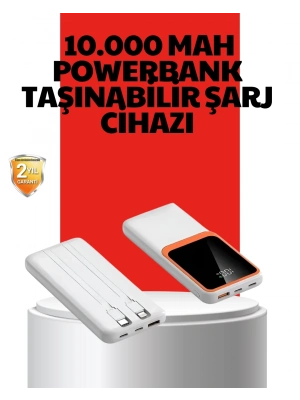 ® 10000 mAh Taşınabilir Powerbank – Çift Çıkışlı Type-C ve Lightning Uyumlu