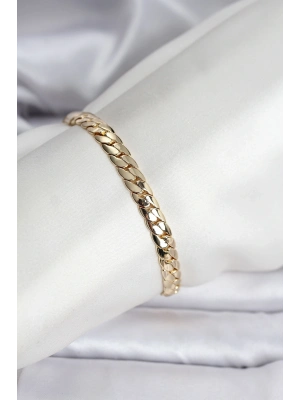 ® 14K Gold Renk Kaplama Ezme Zincir Model Kadın Bileklik