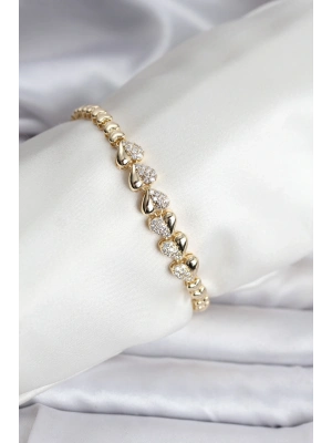 ® 14K Gold Renk Kaplama Kalp Model CM Kadın Bileklik