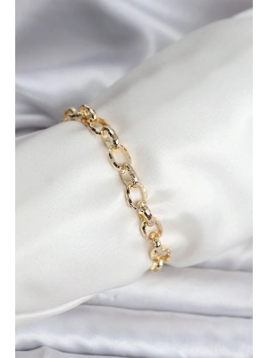 ® 14K Gold Renk Kaplama Lazerli Zincir Model CM Kadın Bileklik