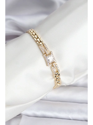 ® 14K Gold Renk Kaplama Zirkon Kare Taşlı CM Kadın Bileklik