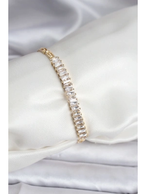 ® 14K Gold Renk Kaplama Zirkon Taşlı Baget Model CM Kadın Bileklik