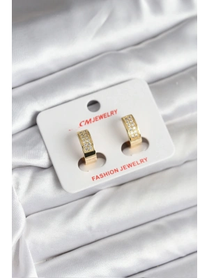 ® 14K Gold Renk Kaplama Zirkon Taşlı Halka CM Kadın Küpe