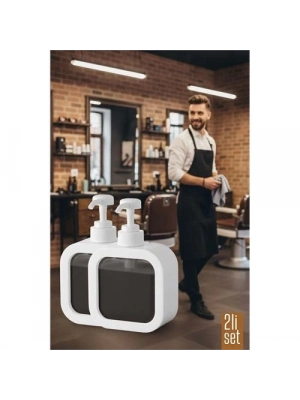 ® 2 li Berber Sabunluğu – Modern Pompalı Dispenser | Sıvı Sabun, Şampuan, Losyon İçin 300 ml