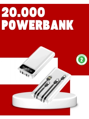 ® 20.000mAh PD Powerbank LED Işık LCD Ekran Dahili Kablo Çoklu Giriş