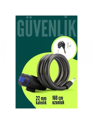 ® 22mm Çelik Halatlı Bisiklet Kilidi - 160cm Anahtarlı Scoooter Motosiklet Kilidi