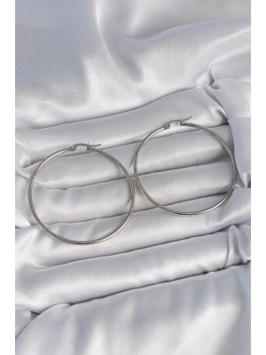 ® 316 Çelik Gümüş Renk 53 mm Halka Model Kadın Küpe