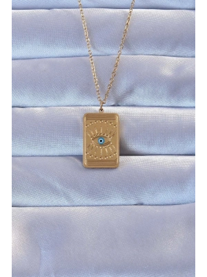 ® 316L Altın Renk İşlemeli Nazarlı Göz Model Vintage Kolye