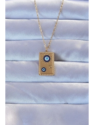 ® 316L Altın Renk İşlemeli Nazarlı Vintage Kolye