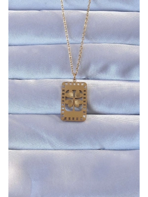 ® 316L Altın Renk İşlemeli Yonca Model Vintage Kolye