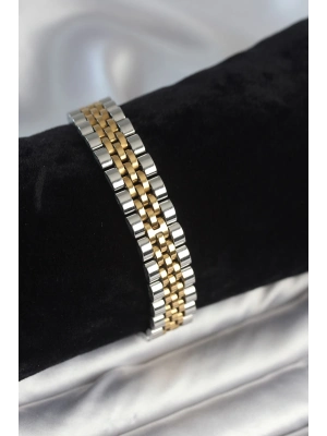 ® 316L Çelik 12 mm Kalınlıkta Gold ve Gümüş Renkli Erkek Bileklik