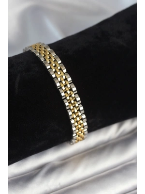 ® 316L Çelik 9 mm Kalınlıkta Gold ve Gümüş Renkli Erkek Bileklik