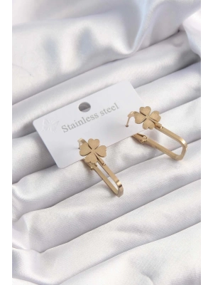 ® 316L Çelik Altın Renk Geometrik Yonca Model Küpe