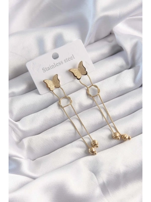 ® 316L Çelik Altın Renk Sallantılı Düğüm Model Kelebek Küpe