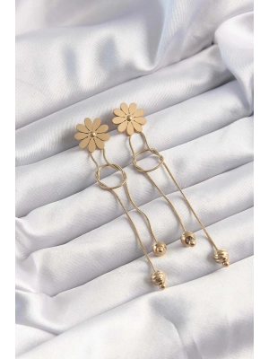 ® 316L Çelik Altın Renk Sallantılı Düğüm Model Papatya Küpe