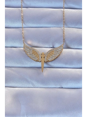 ® 316L Çelik Altın Renk Zirkon Taşlı Mikail Kolye