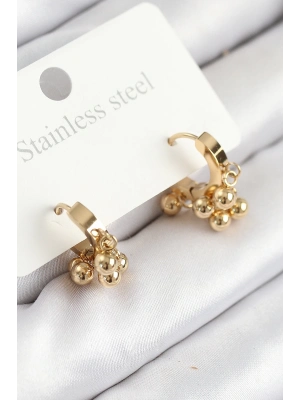 ® 316L Çelik Boncuklu Halka Model Gold Renk Kadın Küpe