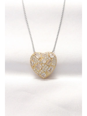 ® 316L Çelik Çift Renk Zirkon Taşlı Kalp Kolye