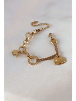 ® 316L Çelik Gold Renk 2li Zincir Model Zirkon Taş Detay Kadın Bileklik