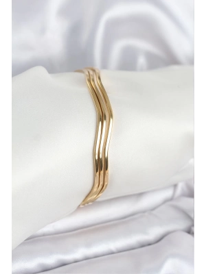 ® 316L Çelik Gold Renk 65 mm Ajda Zikzak Model 3lü Kadın Bileklik