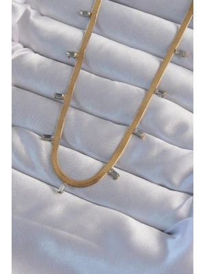 ® 316L Çelik Gold Renk Baget Taşlı İtalyan Zincir Kolye