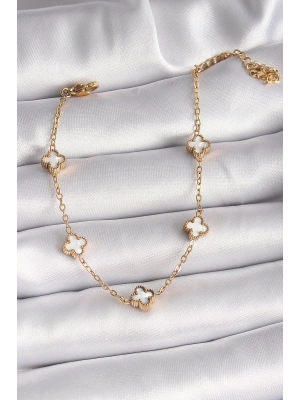 ® 316L Çelik Gold Renk Beyaz Baby Boy Yonca Model Kadın Bileklik