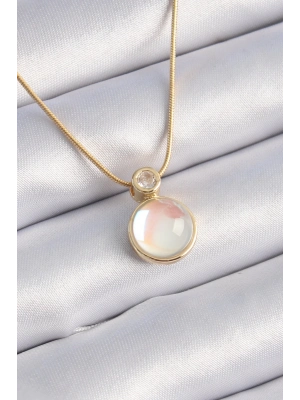 ® 316L Çelik Gold Renk Beyaz Sedefli Vintage Kadın Kolye