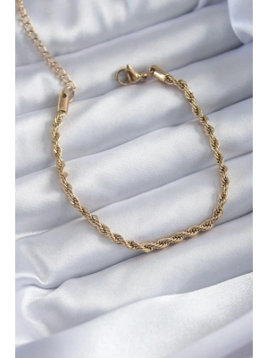 ® 316L Çelik Gold Renk Burgu Zincir Model Kadın Bileklik