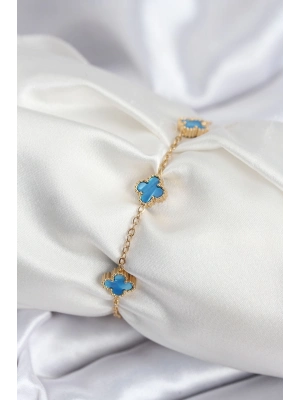 ® 316L Çelik Gold Renk Buz Mavisi Baby Boy Yonca Kadın Bileklik