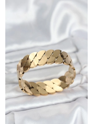 ® 316L Çelik Gold Renk Ezme Zincir Model Kadın Kelepçe Bileklik