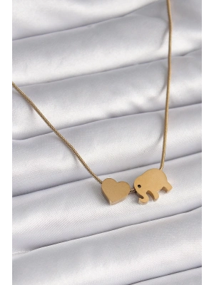 ® 316L Çelik Gold Renk Fil Kalp Figürlü Kadın Kolye